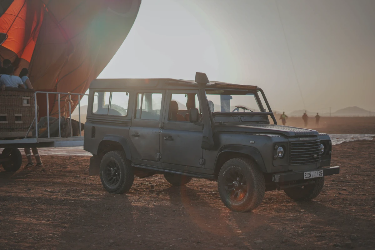 A Morocco hot air balloon with the Atlas Mountains in the background