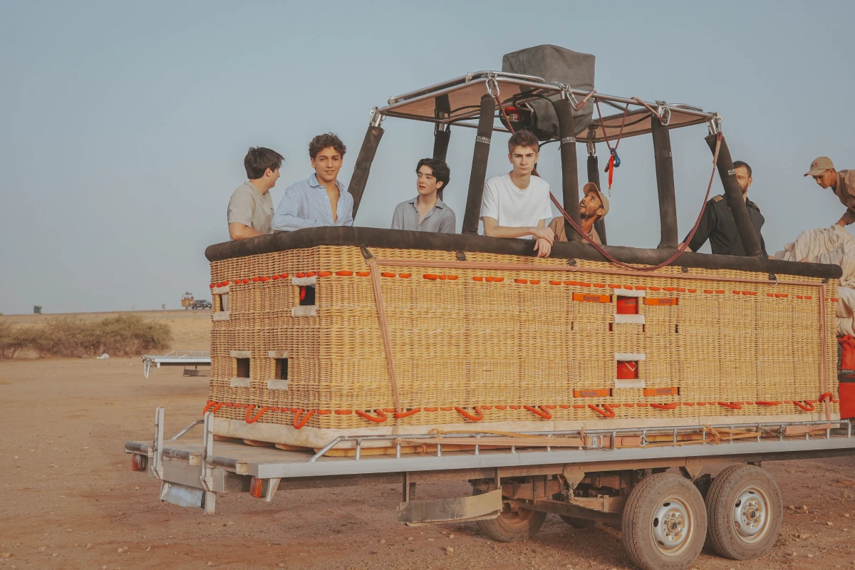 Passengers enjoying a hot air balloon flight over Morocco